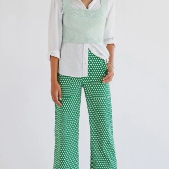 Maeve by Anthropologie Colette Wide-Leg Cropped Pants In Green Motif Size 4 - Picture 6 of 6